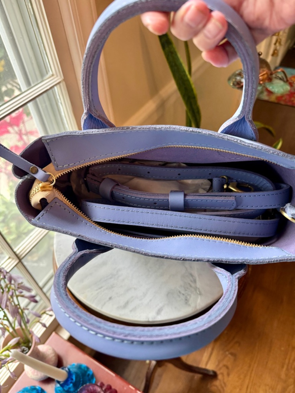 Portland Leather Perwinkle Purse Large Raindrop/Rainstorm Zip - Picture 2 of 7